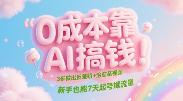 0成本靠AI搞钱！3步做出反差萌+治愈系视频，新手也能7天起号爆流量-吾藏分享