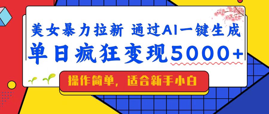 美女暴力拉新，通过AI一键生成，单日疯狂变现5000+，纯小白一学就会！-吾藏分享
