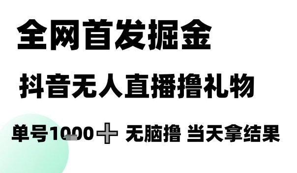 全网首发掘金抖音无人直播撸礼物，单号1k +无脑撸，当天拿结果【揭秘】-渝渝网创
