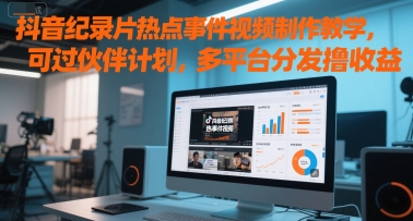 抖音纪录片热点事件视频制作教学，可过伙伴计划，多平台分发撸收益-渝渝网创