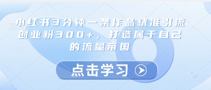 小红书3分钟一条作品精准引流创业粉300+，打造属于自己的流量帝国-吾藏分享