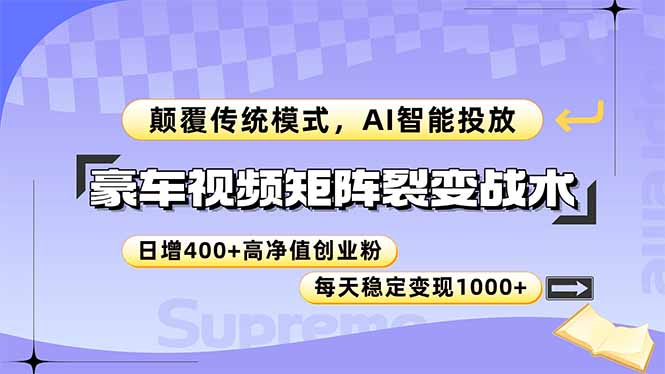 豪车视频矩阵裂变战术，颠覆传统模式，AI智能投放，日增400+高净值创业…-吾藏分享
