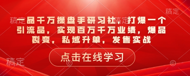 一品千万操盘手研习社，打爆一个引流品，实现百万千万业绩，爆品裂变，私域升单，发售实战-吾藏分享