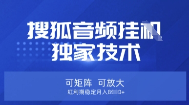 【搜狐音频挂G】独家技术，可矩阵可放大，红利期稳定月入8k【揭秘】-吾藏分享
