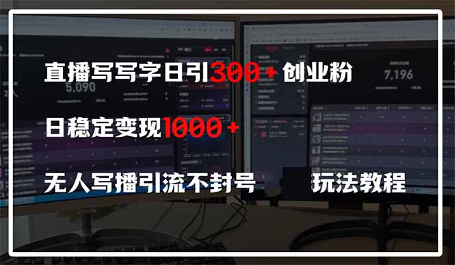 直播写写字日引300+创业粉，日稳定变现600+无人写播引流不封号，玩法教程-吾藏分享