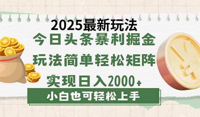 今日头条2025最新玩法，思路简单，复制粘贴，轻松实现矩阵日入2000+-吾藏分享