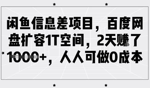 闲鱼信息差项目，百度网盘扩容1T空间，2天收益1k+，人人可做0成本-吾藏分享