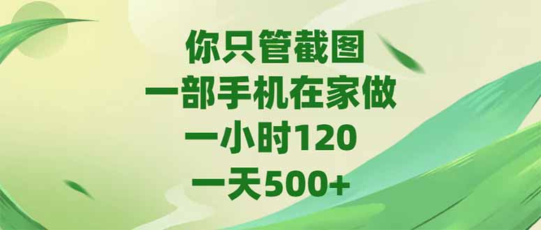 你只管截图，一部手机在家做，一小时120，-天500+-吾藏分享