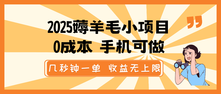 2025薅羊毛小项目，0成本 手机可做，几秒钟一单，收益无上限-吾藏分享