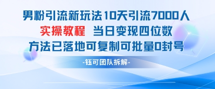 男粉引流新玩法10天引流7000人当日变现四位数可复制可批量0封号-吾藏分享