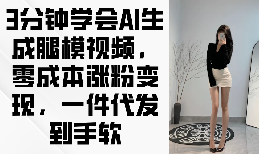 3分钟学会AI生成腿模视频，零成本涨粉变现，一件代发到手软-吾藏分享