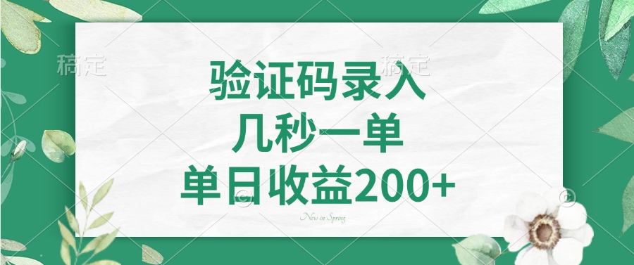 验证码录入，几秒一单，单日收益200+-吾藏分享