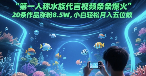第一人称水族代言视频条条爆火，20条作品涨粉8.5W，小白轻松月入五位数-吾藏分享