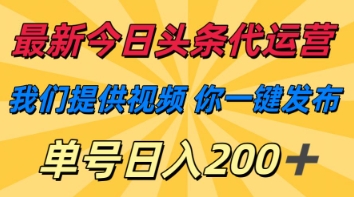 最新今日头条代运营，我们提供视频，你一键发布，单号日入200+【揭秘】-吾藏分享