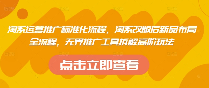 淘系运营推广标准化流程，​淘系改版后新品布局全流程，无界推广工具拆解高阶玩法-吾藏分享
