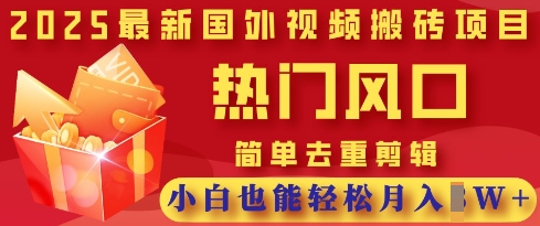 2025最新视频搬砖项目，热门风口，简单去重剪辑，小白也能轻松月入过W-吾藏分享