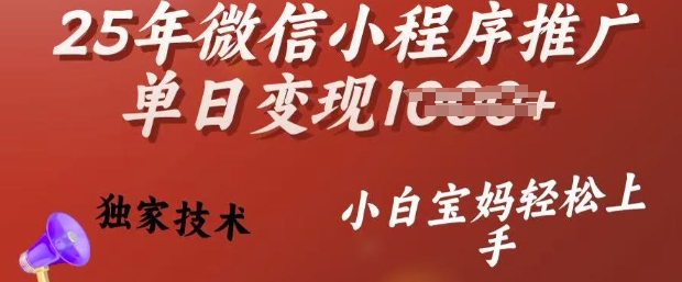 25年微信小程序推广单日变现多张，独家技术，小白宝妈轻松上手【揭秘】-吾藏分享