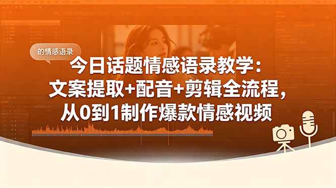 （18719期）今日话题情感语录教学：文案提取+配音+剪辑全流程，从0到1制作爆款情感视频-赚客网赚