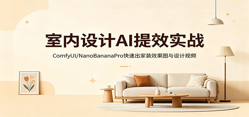 室内设计AI提效实战：ComfyUI/NanoBananaPro快速出家装效果图与设计视频-休闲网赚three