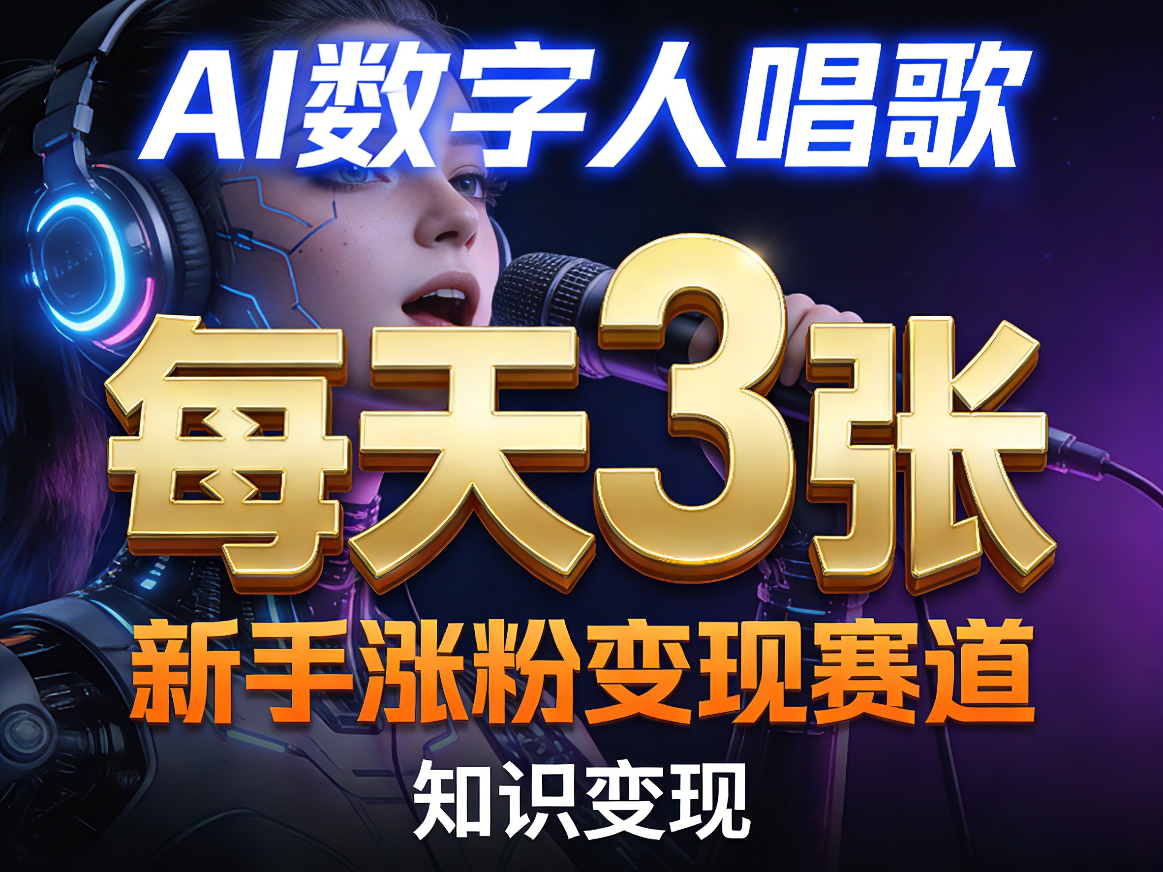AI数字人唱歌，新手涨粉变现赛道，每天3张和知识付费，副业必备-吾藏分享
