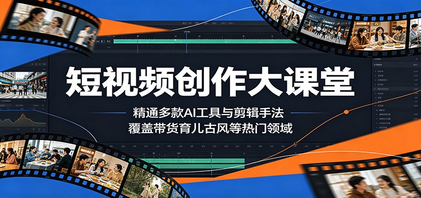 短视频创作大课堂：精通多款AI工具与剪辑手法，覆盖带货、育儿、古风等热门领域-赚客网赚