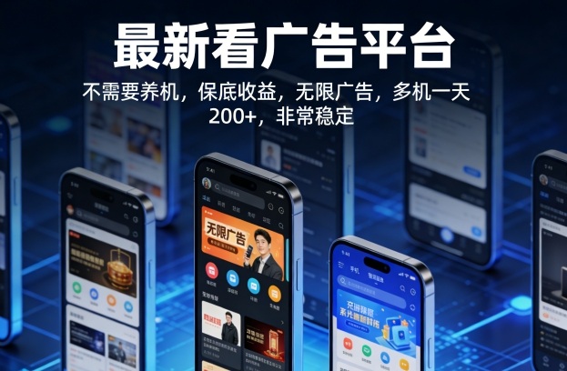 最新看广告平台，不需要养机，保底收益，无限广告，多机一天200+，非常稳定【揭秘】-休闲网赚three