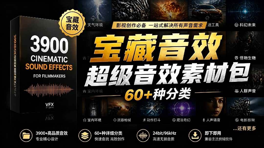 （18660期）宝藏音效合集包！60+多种音效分类，共计3900个，分类清晰，全中文分类，高品质剪辑音效素材包-赚客网赚