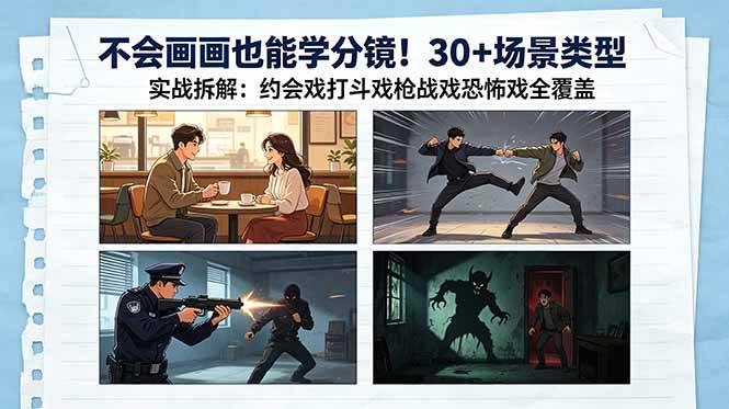 （18591期）不会画画也能学分镜！30+场景类型实战拆解：约会戏打斗戏枪战戏恐怖戏全覆盖-吾藏分享