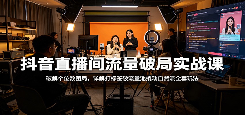 抖音直播间流量破局实战课：破解个位数困局，详解打标签破流量池撬动自然流全套玩法-休闲网赚three