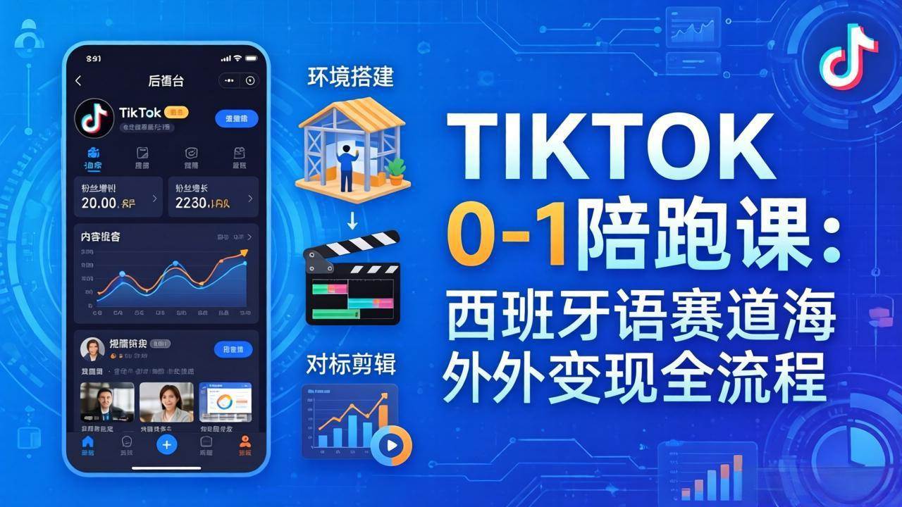 （17908期）TIKTOK 0-1 陪跑课：从环境搭建到刷对标剪辑，西班牙语赛道海外变现全流程-吾藏分享