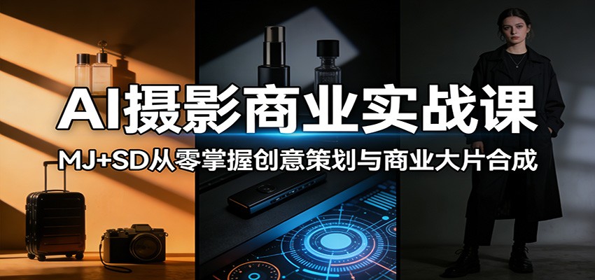 AI摄影商业实战课：MJ+SD从零掌握创意策划与商业大片合成-休闲网赚three