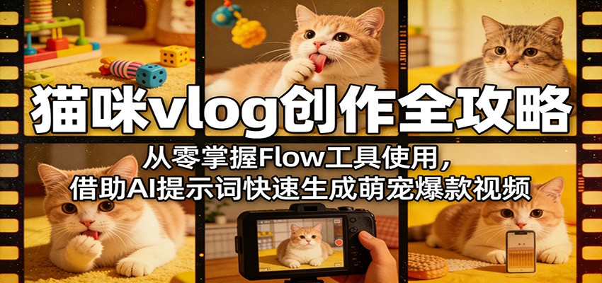 猫咪vlog创作全攻略：从零掌握Flow工具使用，借助AI提示词快速生成萌宠爆款视频-吾藏分享