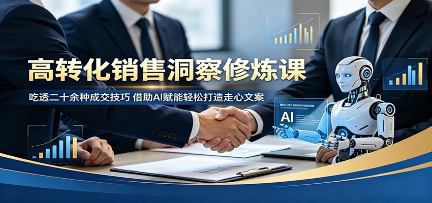 高转化销售洞察修炼课：吃透二十余种成交技巧，借助AI赋能轻松打造走心文案-休闲网赚three