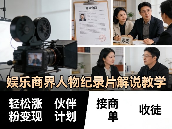 娱乐商界人物纪录片解说教学，轻松涨粉变现，伙伴计划，接商单，收徒等-赚客网赚