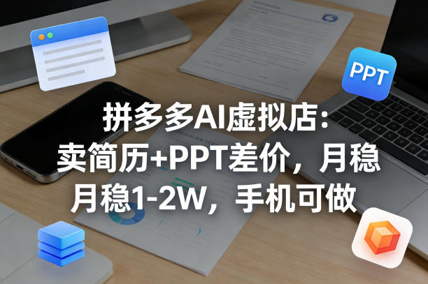 【暴力项目】拼多多AI虚拟店：卖简历+PPT差价，月稳1-2W，手机可做-雷总笔记资源网