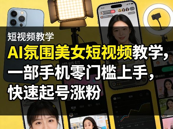 AI氛围美女短视频教学，一部手机零门槛上手，快速起号涨粉-赚客网赚