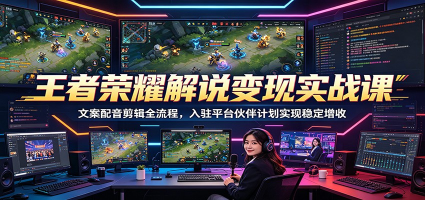 王者荣耀解说变现实战课：文案配音剪辑全流程，入驻平台伙伴计划实现稳定增收-休闲网赚three