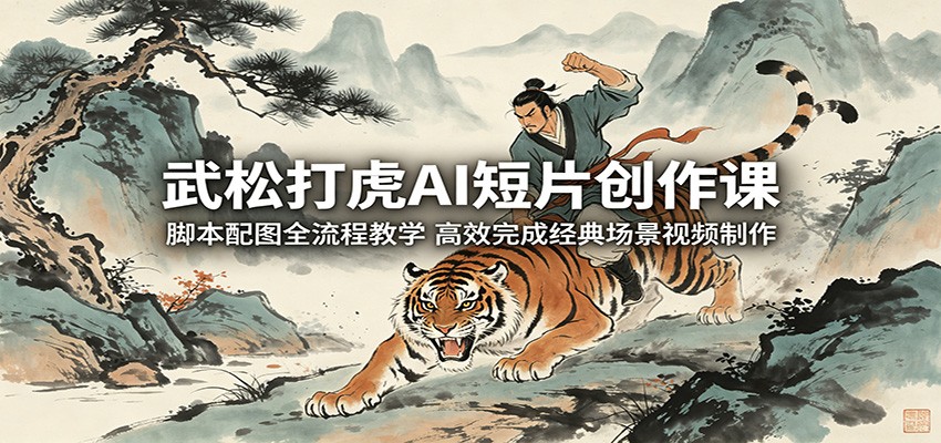 武松打虎AI短片创作课：脚本配图全流程教学，高效完成经典场景视频制作-休闲网赚three