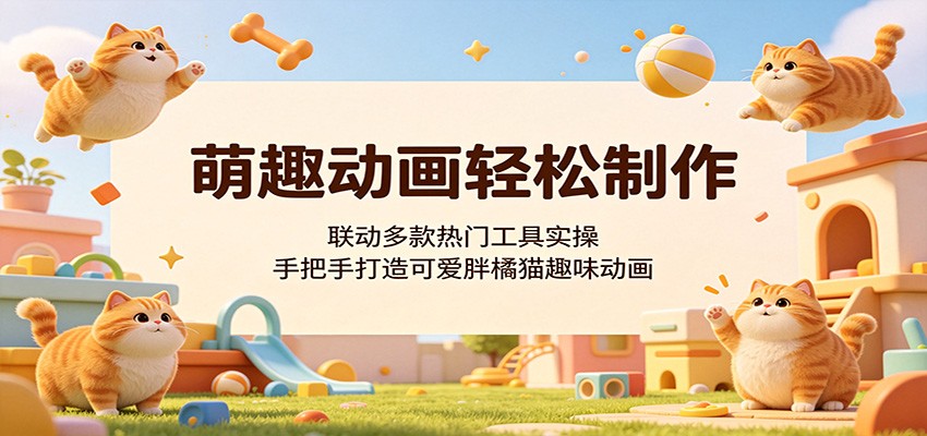 萌趣动画轻松制作，联动多款热门工具实操，手把手打造可爱胖橘猫趣味动画-休闲网赚three