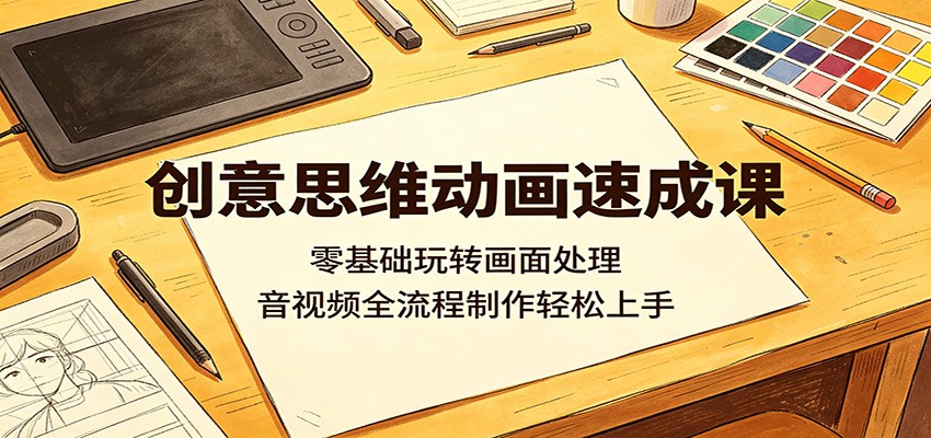 创意思维动画速成课：零基础玩转画面处理，音视频全流程制作轻松上手-休闲网赚three