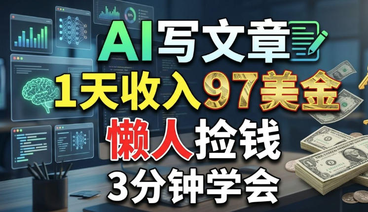 AI写文章，1天收入97美刀，懒人捡钱，3分钟学会，长久的被动收入-休闲网赚three