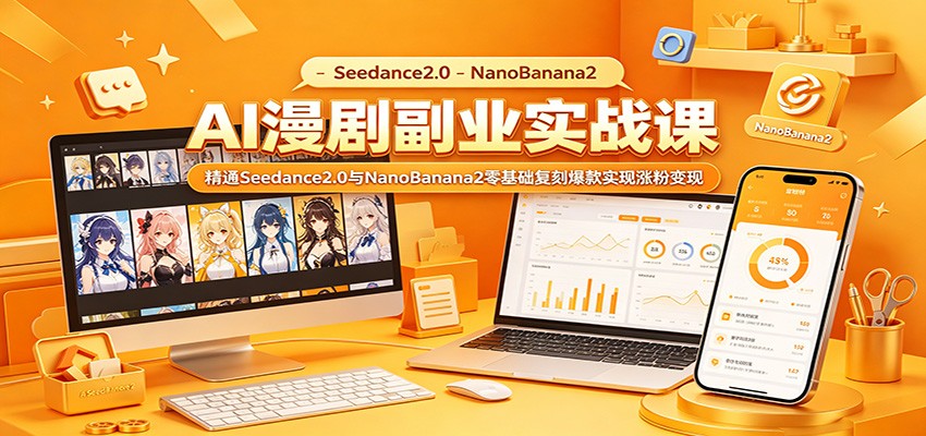 AI漫剧副业实战课：精通Seedance2.0与NanoBanana2零基础复刻爆款实现涨粉变现-休闲网赚three