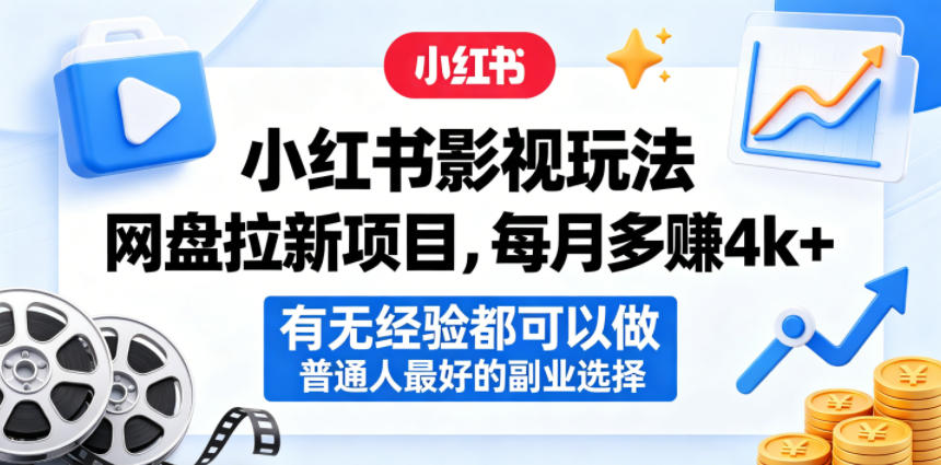 小红书影视玩法网盘拉新项目，每月多賺4k+，有无经验都可以做，普通人最好的副业选择-吾藏分享