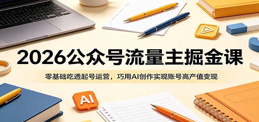 2026公众号流量主掘金课：零基础吃透起号运营，巧用AI创作实现账号高产值变现-休闲网赚three