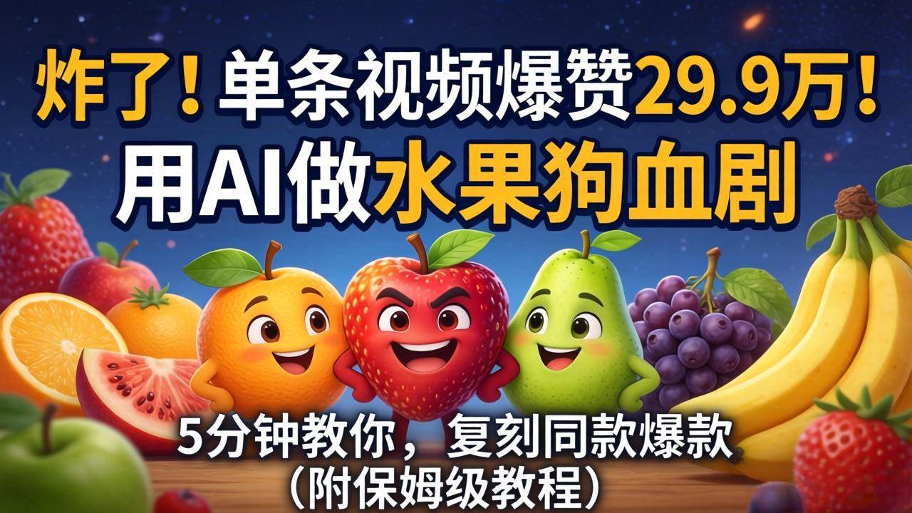 （18206期）炸了！单条视频爆赞 29.9 万！用 AI 做水果狗血剧，5 分钟教你，复刻同款爆款（附保姆级教程）-创客前沿