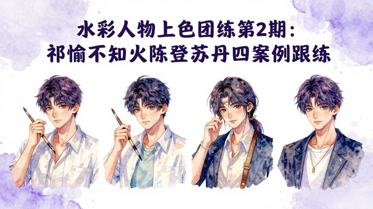 （17954期）水彩人物上色团练第2期：祁煜不知火陈登苏丹四案例跟练，手把手提升绘画能力-赚客网赚