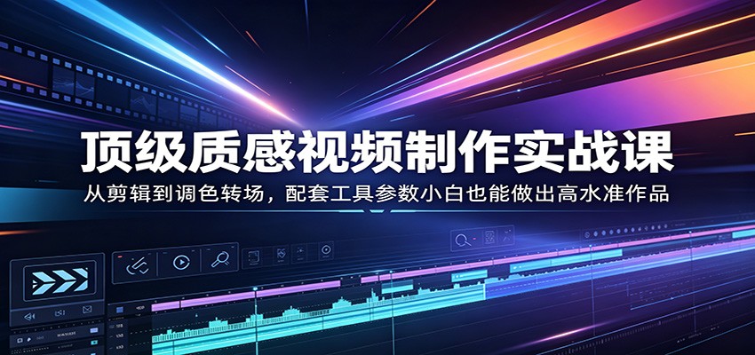 顶级质感视频制作实战课：从剪辑到调色转场，配套工具参数小白也能做出高水准作品-休闲网赚three