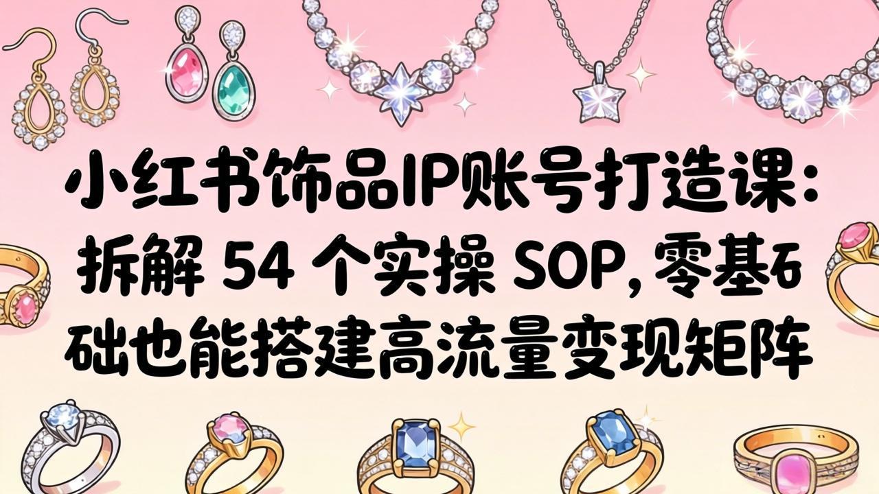 小红书饰品IP账号打造课：拆解 54 个实操 SOP，零基础也能搭建高流量变现矩阵-休闲网赚three