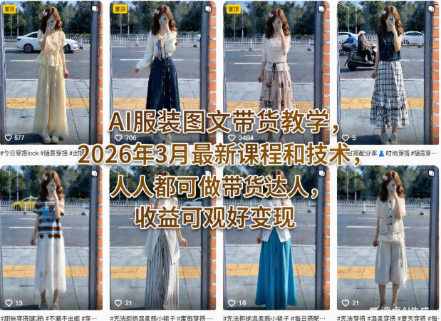 AI服装图文带货教学，2026年3月最新课程和技术，人人都可做带货达人，收益可观好变现-赚客网赚