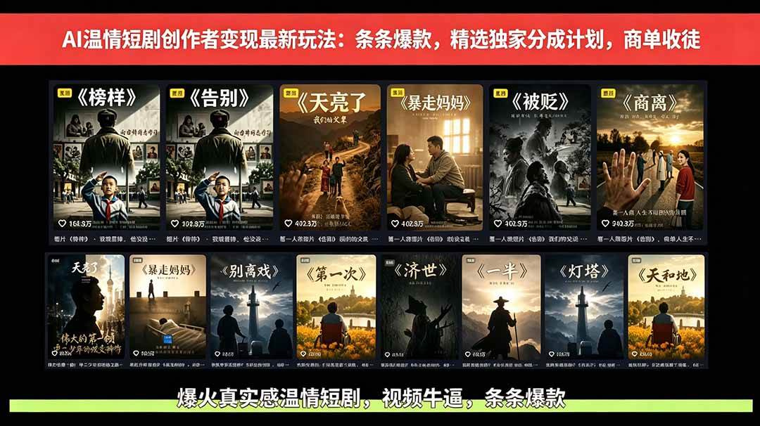 （18748期）AI温情短剧创作者变现最新玩法：视频牛逼，条条爆款，精选独家分成计划，商单收徒-创客前沿